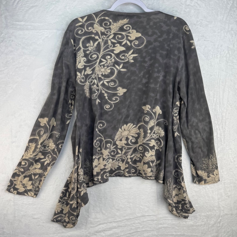 Take Two Clothing Co Womens Grey Floral Acid Wash Cotton Open Front Cardigan L - Picture 6 of 7